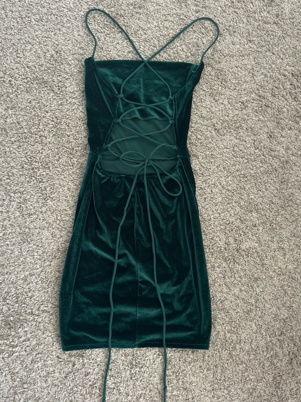 Lucy in the Sky Deep Emerald Velvet Lace-Up Mini Dress
